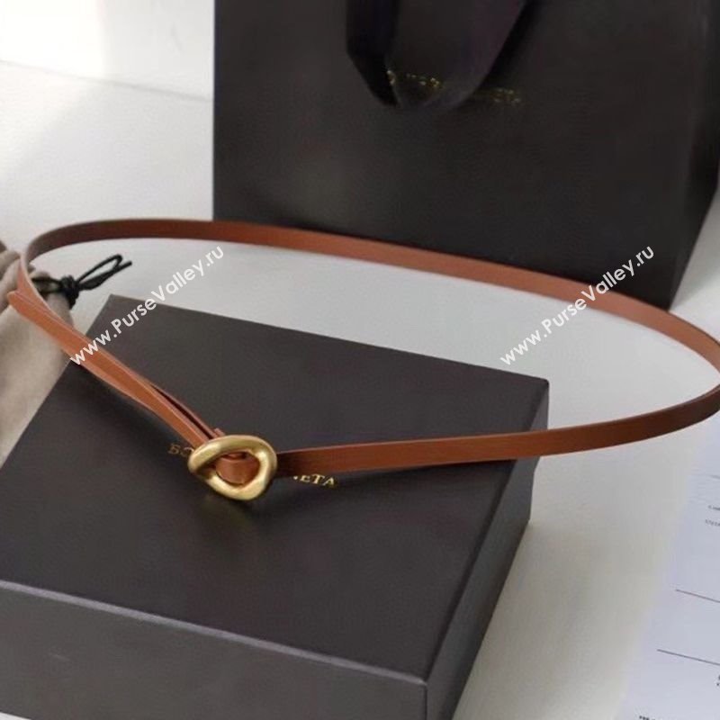Bottega Veneta Calfskin Leather Belt 1cm with Knot Buckle Tan Brown 2025 0725 (99-250725070)