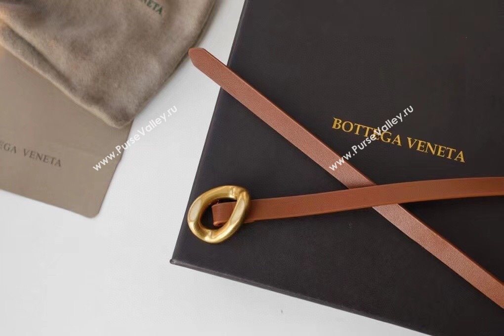 Bottega Veneta Calfskin Leather Belt 1cm with Knot Buckle Tan Brown 2025 0725 (99-250725070)