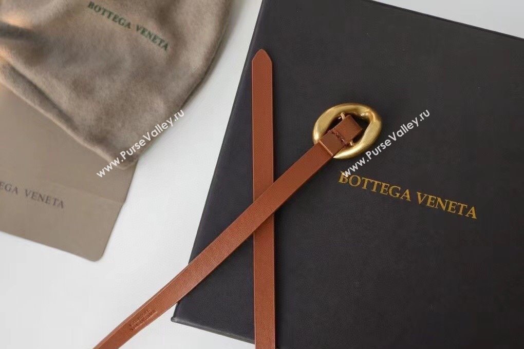 Bottega Veneta Calfskin Leather Belt 1cm with Knot Buckle Tan Brown 2025 0725 (99-250725070)