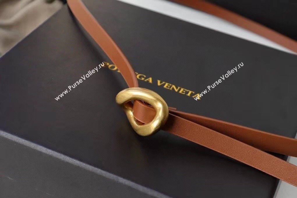 Bottega Veneta Calfskin Leather Belt 1cm with Knot Buckle Tan Brown 2025 0725 (99-250725070)