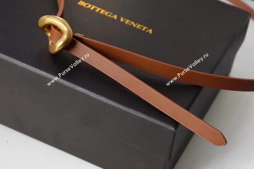 Bottega Veneta Calfskin Leather Belt 1cm with Knot Buckle Tan Brown 2025 0725 (99-250725070)