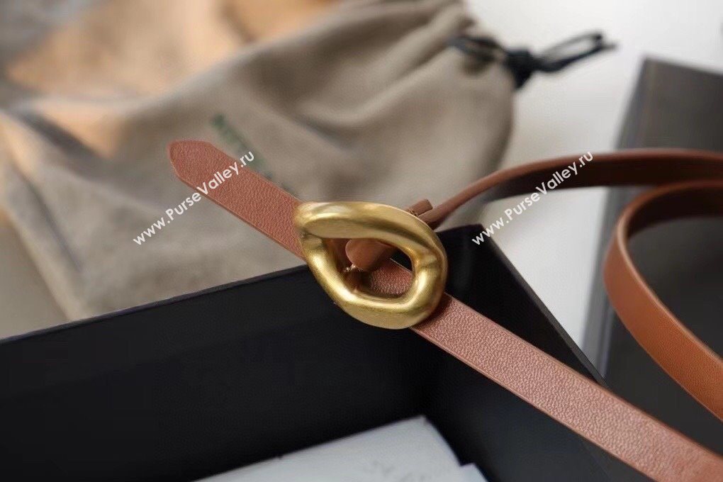 Bottega Veneta Calfskin Leather Belt 1cm with Knot Buckle Tan Brown 2025 0725 (99-250725070)