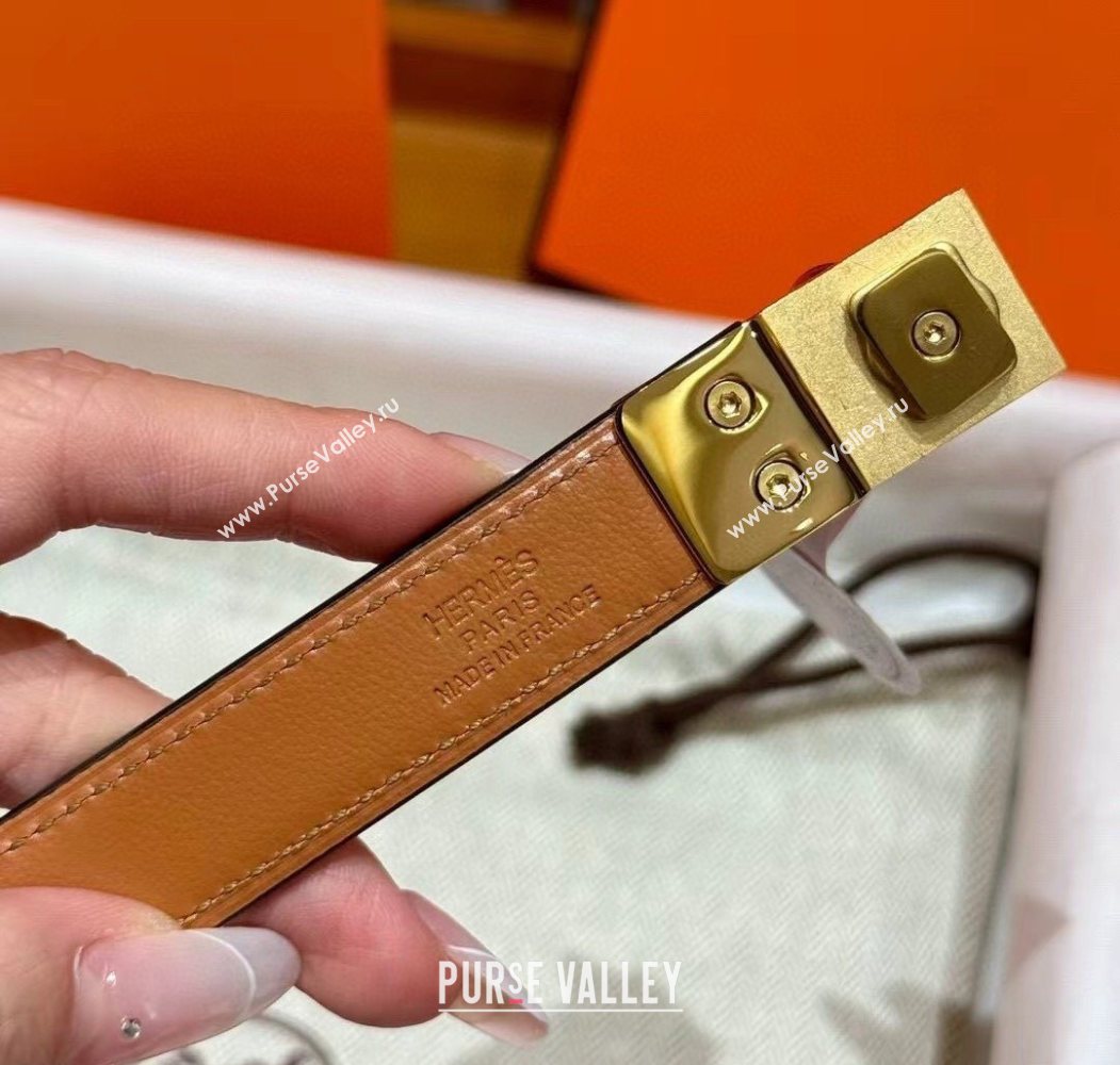 Hermes Womens Rivale Belt 1.8cm with Two Medor Studs and Ring Buckle Elephant Grey/Gold 2025 (99-250725028)