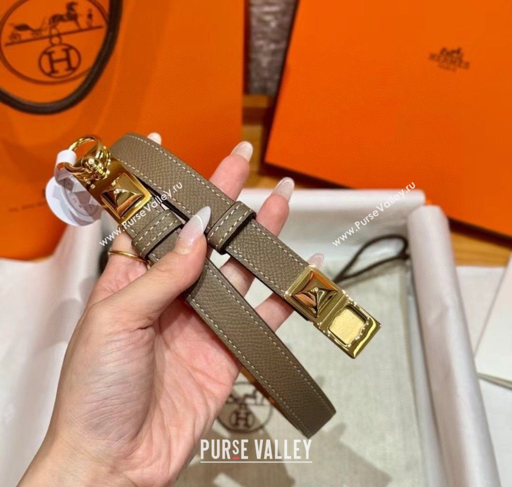 Hermes Womens Rivale Belt 1.8cm with Two Medor Studs and Ring Buckle Elephant Grey/Gold 2025 (99-250725028)