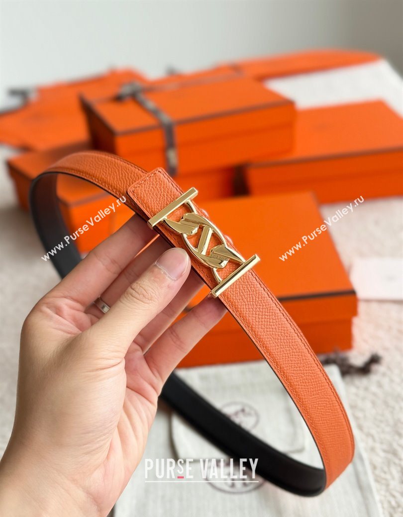 Hermes Fibbia da Cintura My H Belt Buckle Reversible Leather Strap 2.4cm Orange/Black/Gold 2025 (99-250725010)