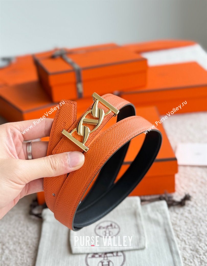 Hermes Fibbia da Cintura My H Belt Buckle Reversible Leather Strap 2.4cm Orange/Black/Gold 2025 (99-250725010)