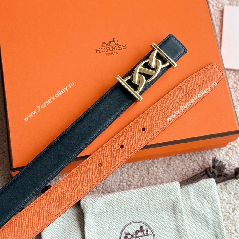Hermes Fibbia da Cintura My H Belt Buckle Reversible Leather Strap 2.4cm Orange/Black/Gold 2025 (99-250725010)