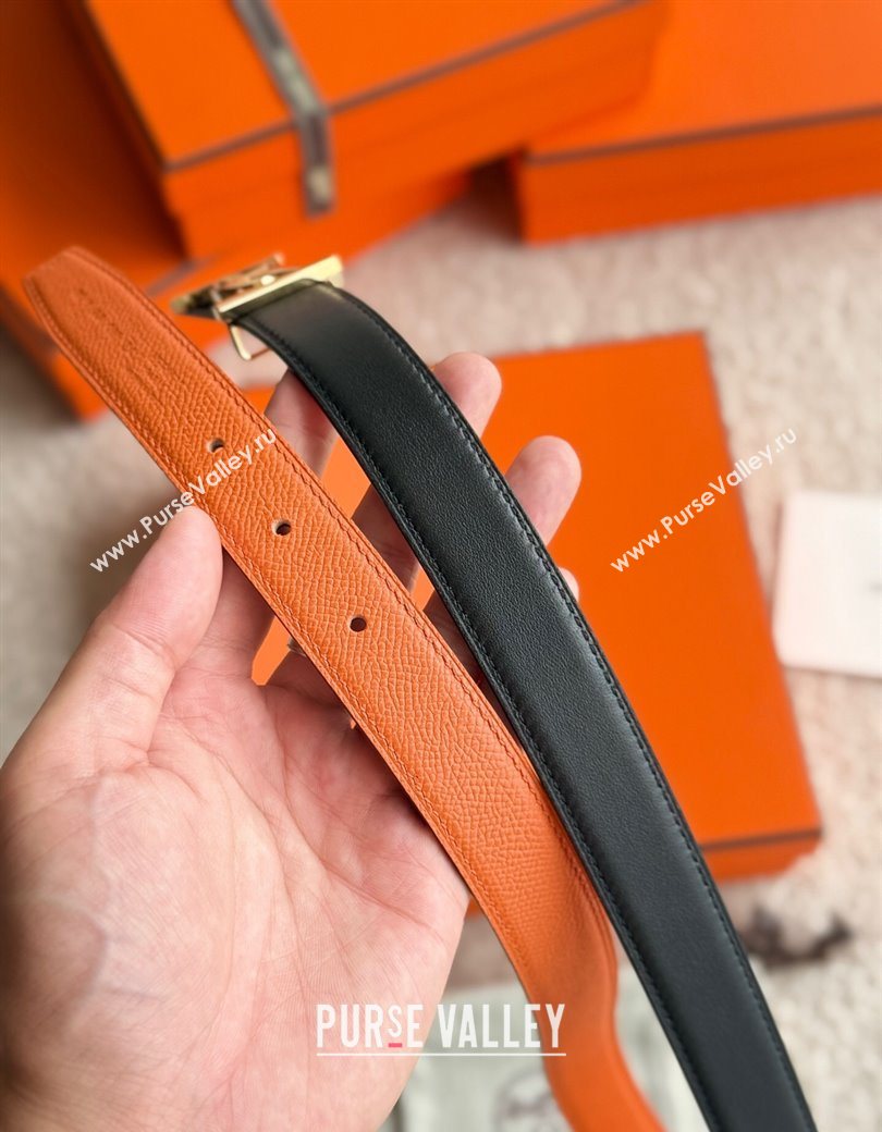 Hermes Fibbia da Cintura My H Belt Buckle Reversible Leather Strap 2.4cm Orange/Black/Gold 2025 (99-250725010)