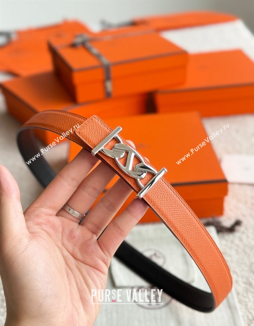 Hermes Fibbia da Cintura My H Belt Buckle Reversible Leather Strap 2.4cm Orange/Black/Silver 2025 (99-250725011)
