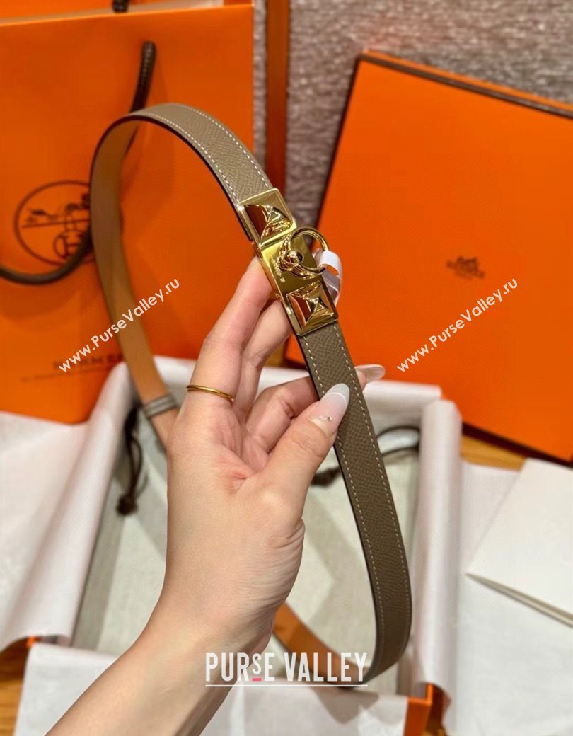 Hermes Womens Rivale Belt 1.8cm with Two Medor Studs and Ring Buckle Elephant Grey/Gold 2025 (99-250725028)