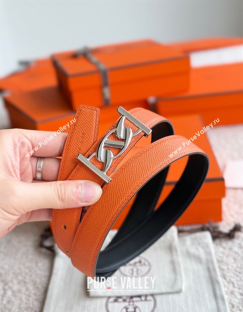 Hermes Fibbia da Cintura My H Belt Buckle Reversible Leather Strap 2.4cm Orange/Black/Silver 2025 (99-250725011)