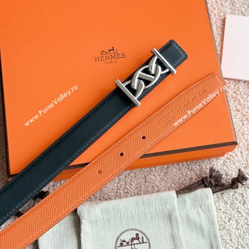 Hermes Fibbia da Cintura My H Belt Buckle Reversible Leather Strap 2.4cm Orange/Black/Silver 2025 (99-250725011)
