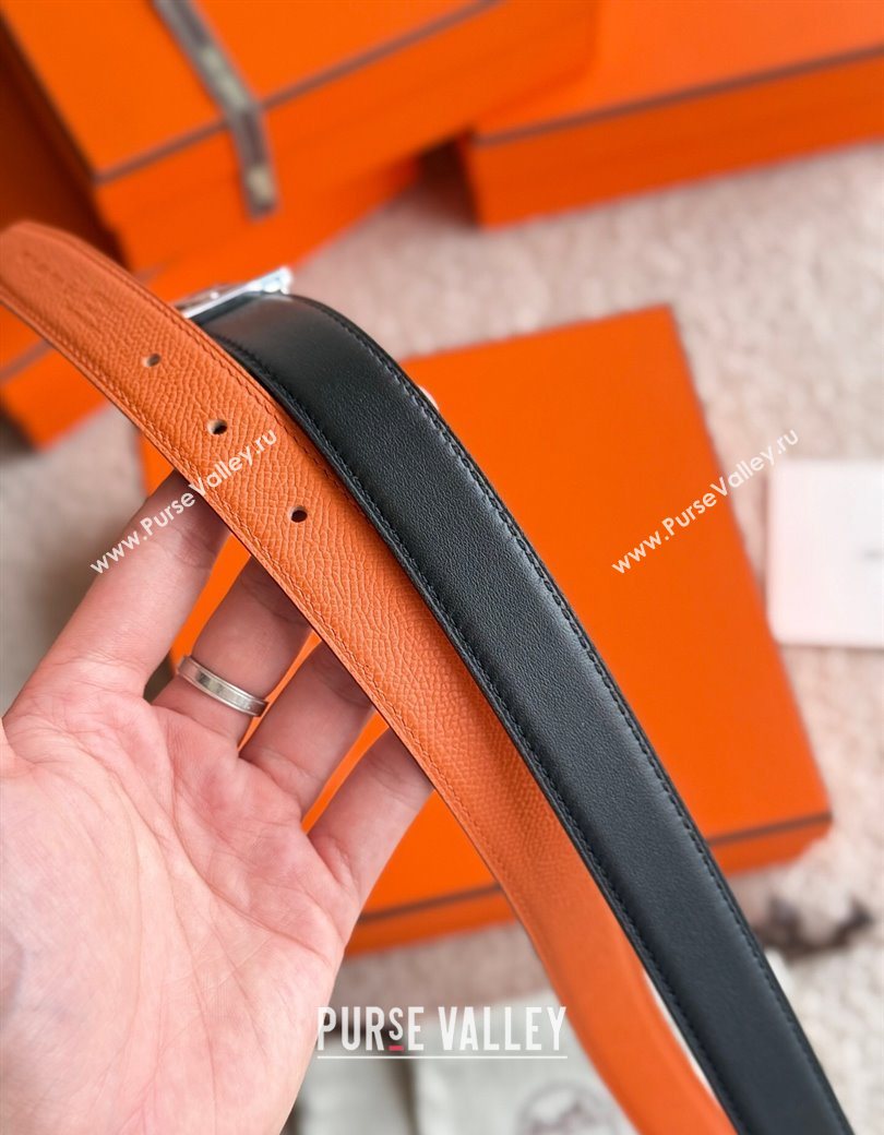 Hermes Fibbia da Cintura My H Belt Buckle Reversible Leather Strap 2.4cm Orange/Black/Silver 2025 (99-250725011)