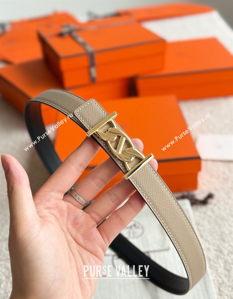 Hermes Fibbia da Cintura My H Belt Buckle Reversible Leather Strap 2.4cm Grey/Black/Gold 2025 (99-250725012)