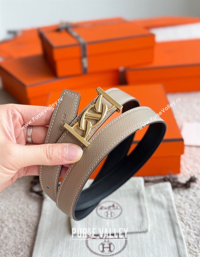 Hermes Fibbia da Cintura My H Belt Buckle Reversible Leather Strap 2.4cm Grey/Black/Gold 2025 (99-250725012)