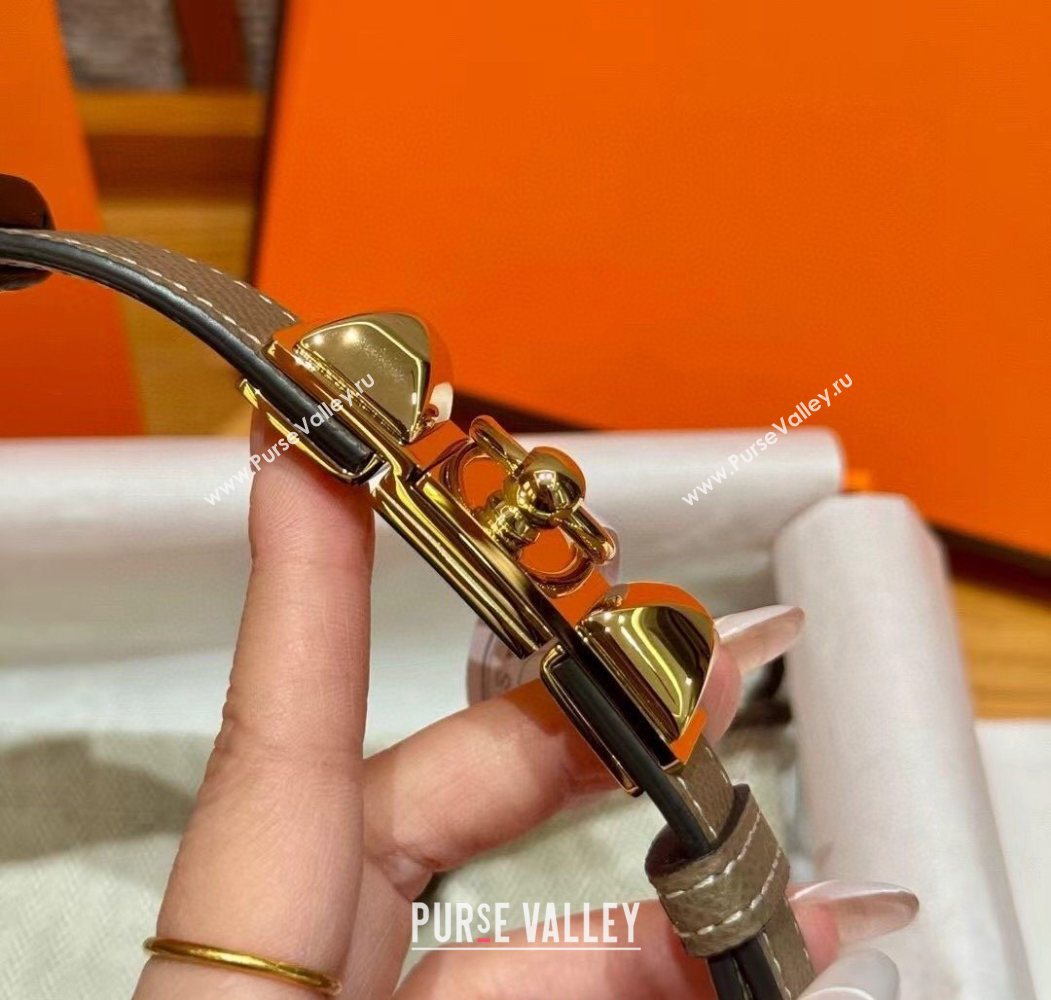 Hermes Womens Rivale Belt 1.8cm with Two Medor Studs and Ring Buckle Elephant Grey/Gold 2025 (99-250725028)