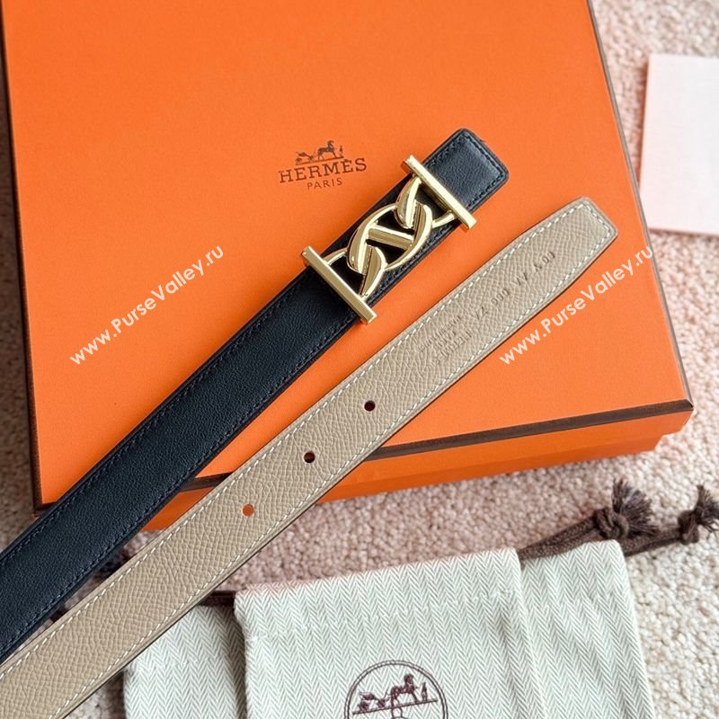 Hermes Fibbia da Cintura My H Belt Buckle Reversible Leather Strap 2.4cm Grey/Black/Gold 2025 (99-250725012)