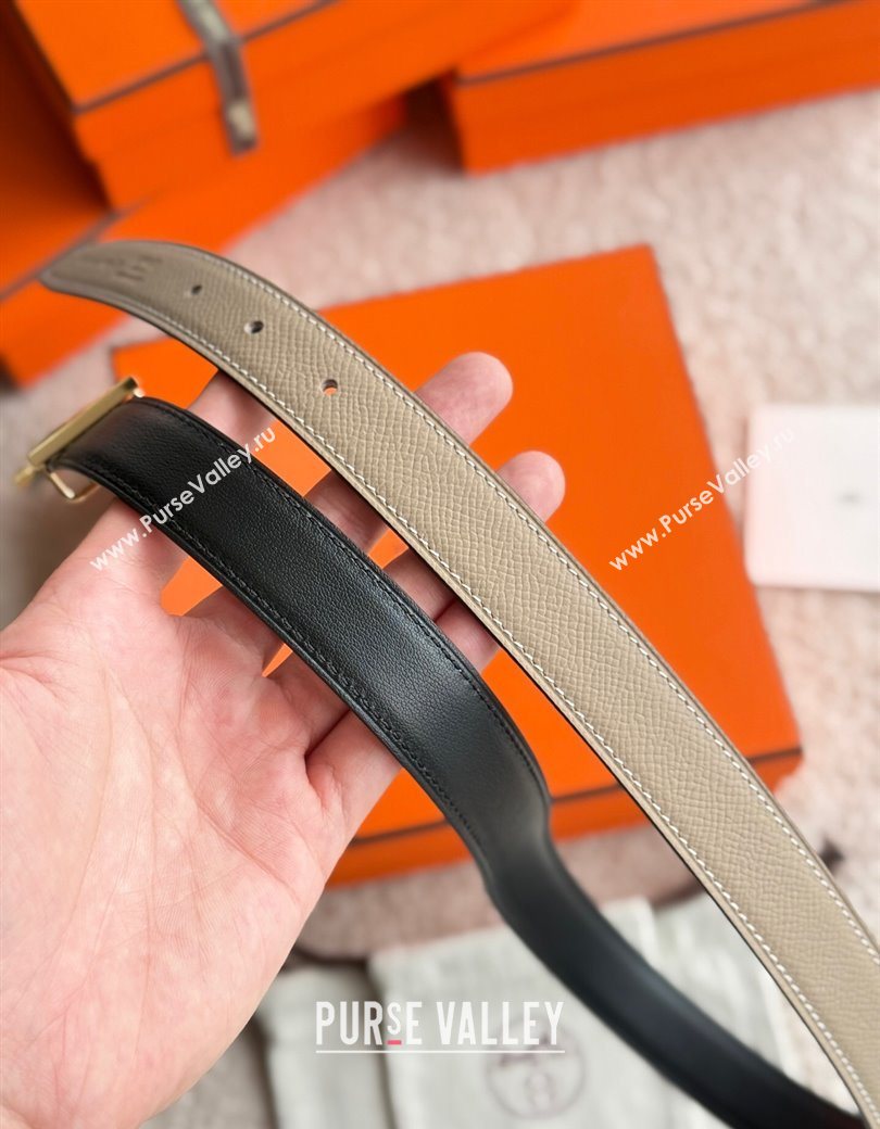 Hermes Fibbia da Cintura My H Belt Buckle Reversible Leather Strap 2.4cm Grey/Black/Gold 2025 (99-250725012)