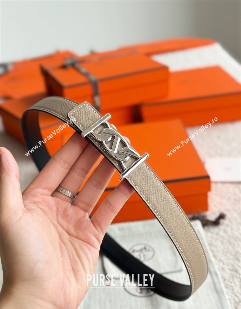 Hermes Fibbia da Cintura My H Belt Buckle Reversible Leather Strap 2.4cm Grey/Black/Silver 2025 (99-250725013)