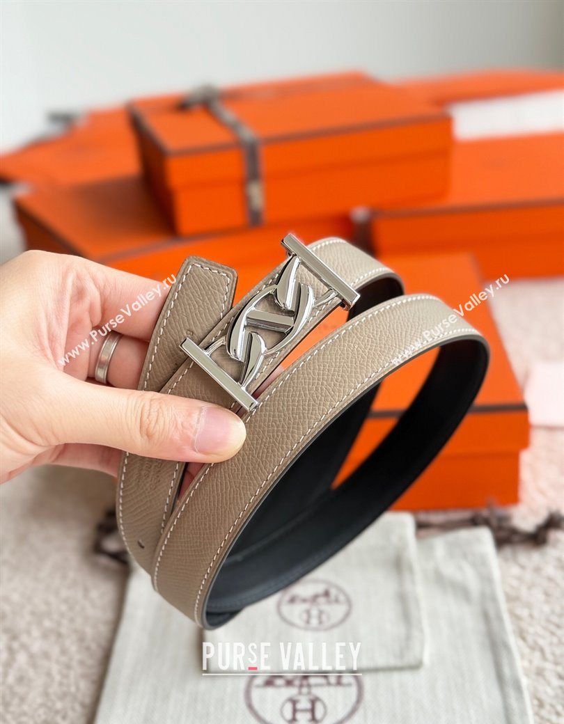 Hermes Fibbia da Cintura My H Belt Buckle Reversible Leather Strap 2.4cm Grey/Black/Silver 2025 (99-250725013)