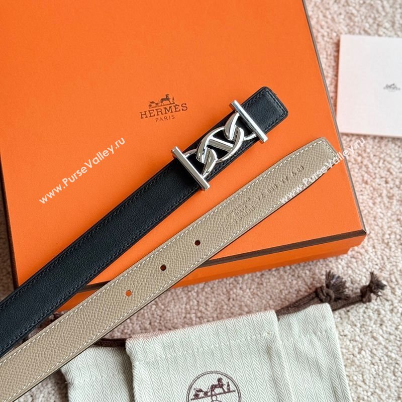 Hermes Fibbia da Cintura My H Belt Buckle Reversible Leather Strap 2.4cm Grey/Black/Silver 2025 (99-250725013)