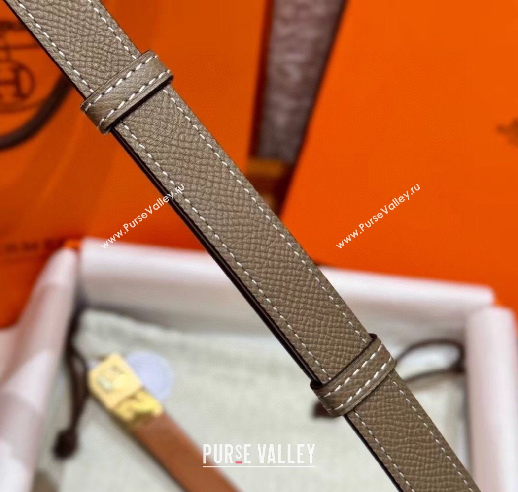 Hermes Womens Rivale Belt 1.8cm with Two Medor Studs and Ring Buckle Elephant Grey/Gold 2025 (99-250725028)
