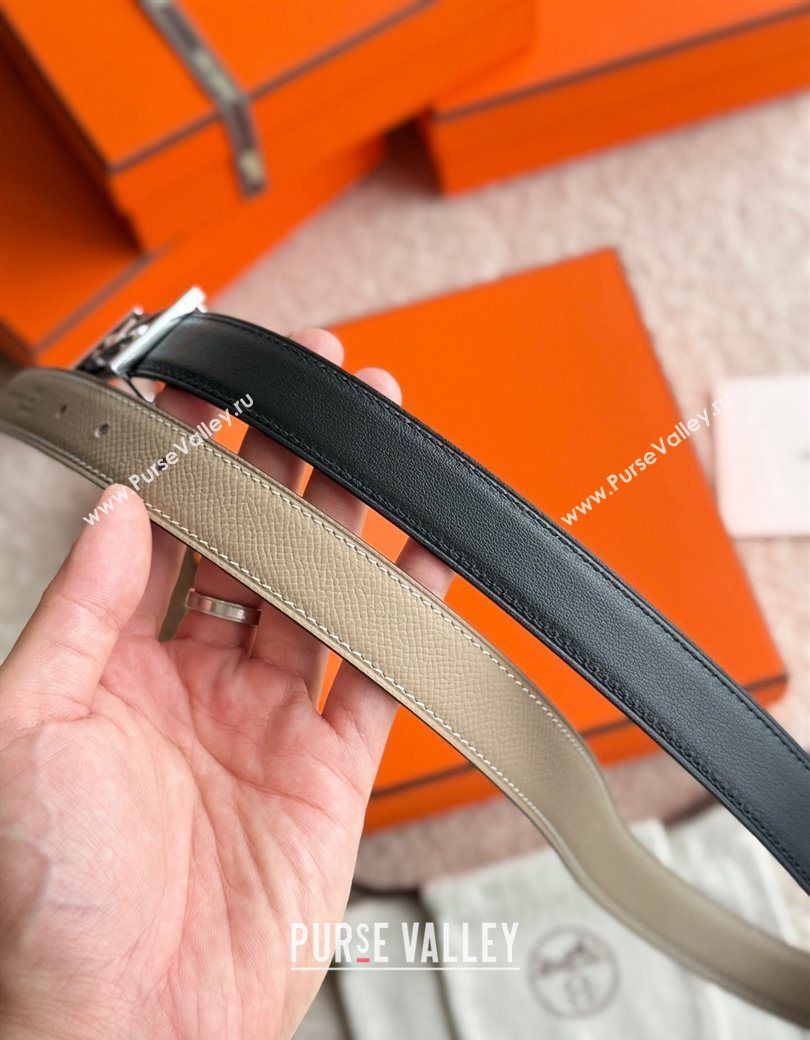 Hermes Fibbia da Cintura My H Belt Buckle Reversible Leather Strap 2.4cm Grey/Black/Silver 2025 (99-250725013)