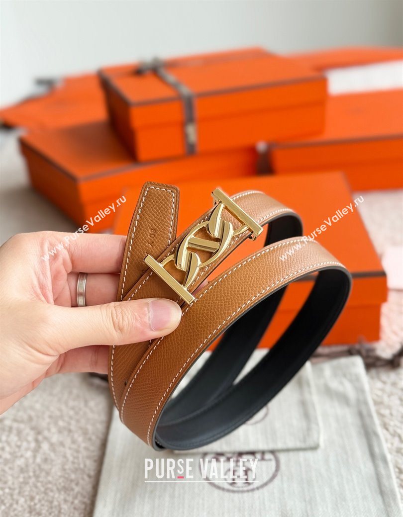 Hermes Fibbia da Cintura My H Belt Buckle Reversible Leather Strap 2.4cm Brown/Black/Gold 2025 (99-250725014)