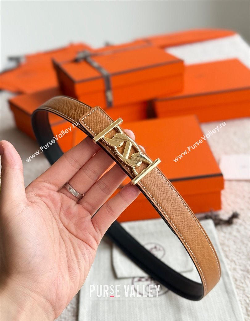 Hermes Fibbia da Cintura My H Belt Buckle Reversible Leather Strap 2.4cm Brown/Black/Gold 2025 (99-250725014)