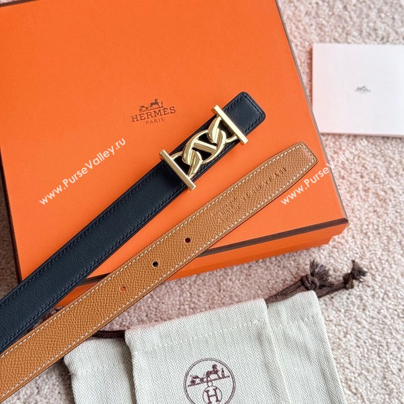 Hermes Fibbia da Cintura My H Belt Buckle Reversible Leather Strap 2.4cm Brown/Black/Gold 2025 (99-250725014)