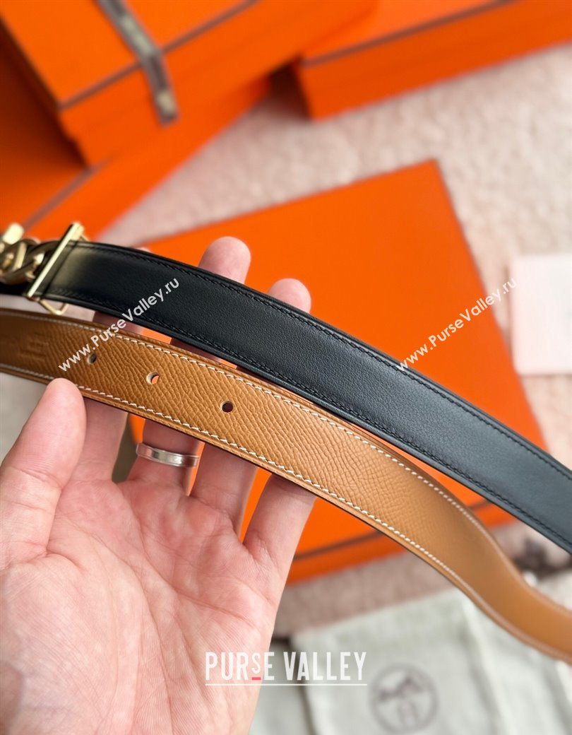 Hermes Fibbia da Cintura My H Belt Buckle Reversible Leather Strap 2.4cm Brown/Black/Gold 2025 (99-250725014)