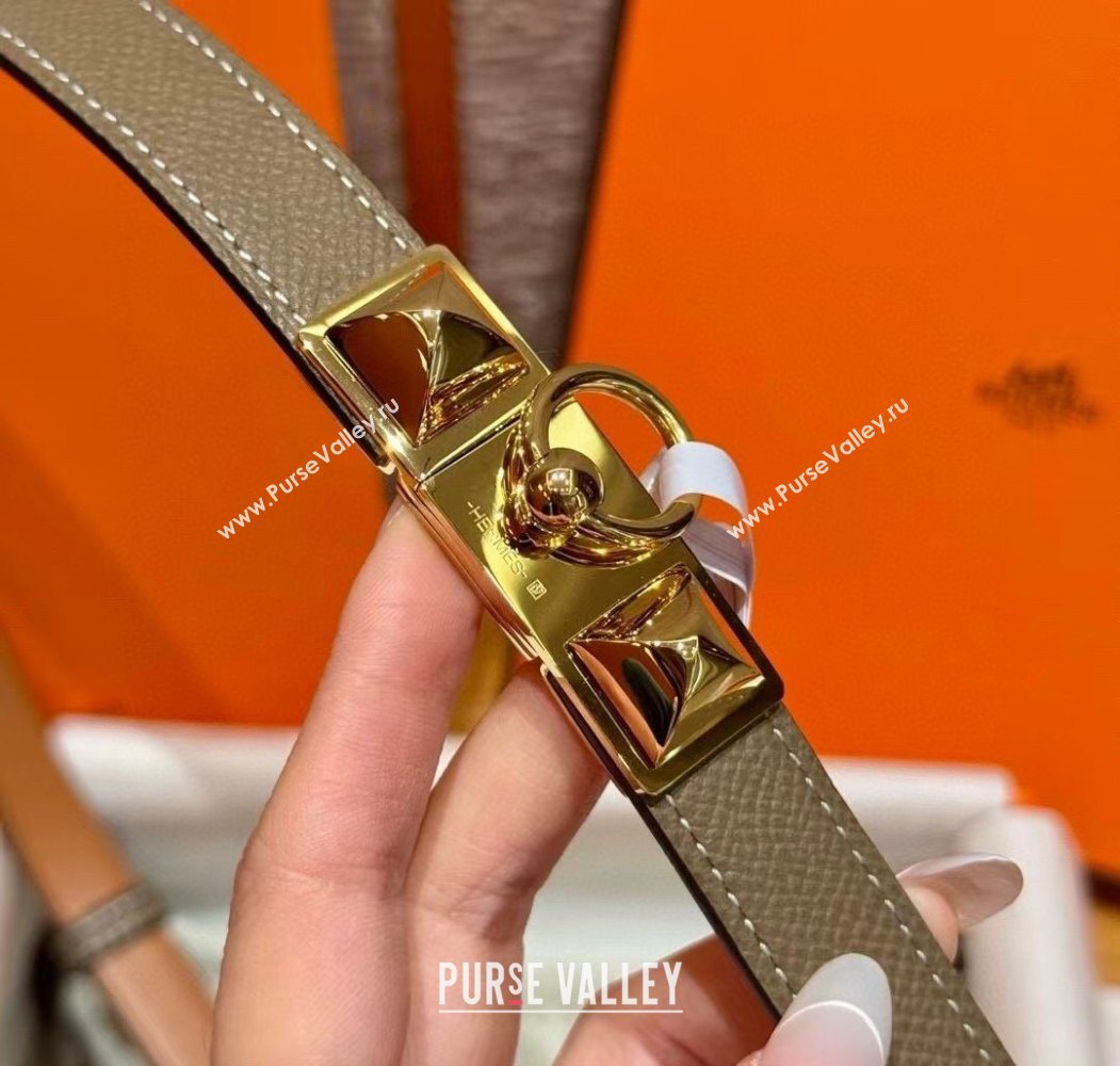 Hermes Womens Rivale Belt 1.8cm with Two Medor Studs and Ring Buckle Elephant Grey/Gold 2025 (99-250725028)