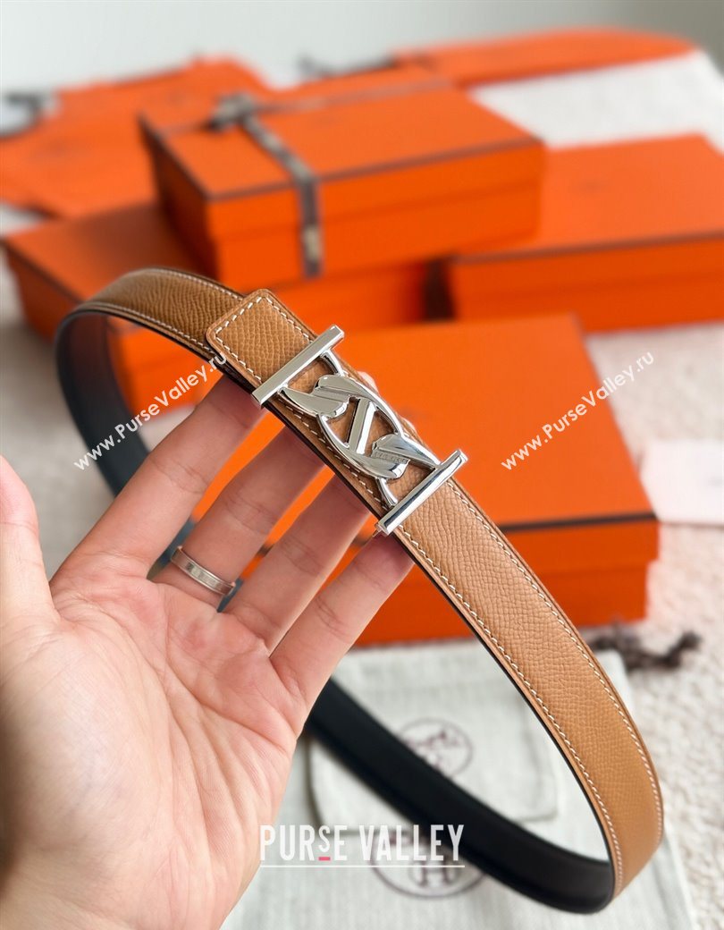 Hermes Fibbia da Cintura My H Belt Buckle Reversible Leather Strap 2.4cm Brown/Black/Silver 2025 (99-250725015)
