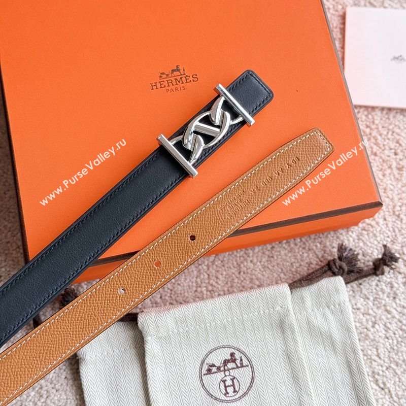 Hermes Fibbia da Cintura My H Belt Buckle Reversible Leather Strap 2.4cm Brown/Black/Silver 2025 (99-250725015)