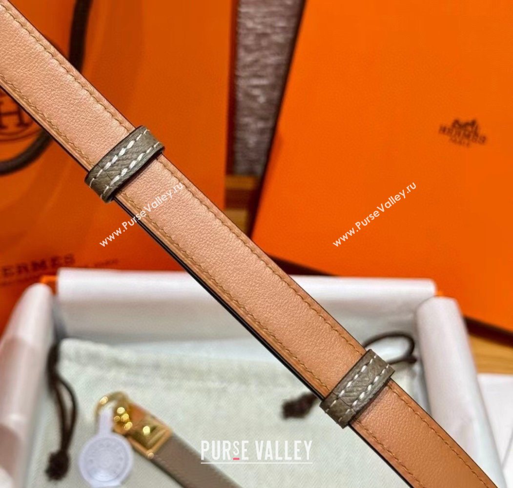 Hermes Womens Rivale Belt 1.8cm with Two Medor Studs and Ring Buckle Elephant Grey/Gold 2025 (99-250725028)