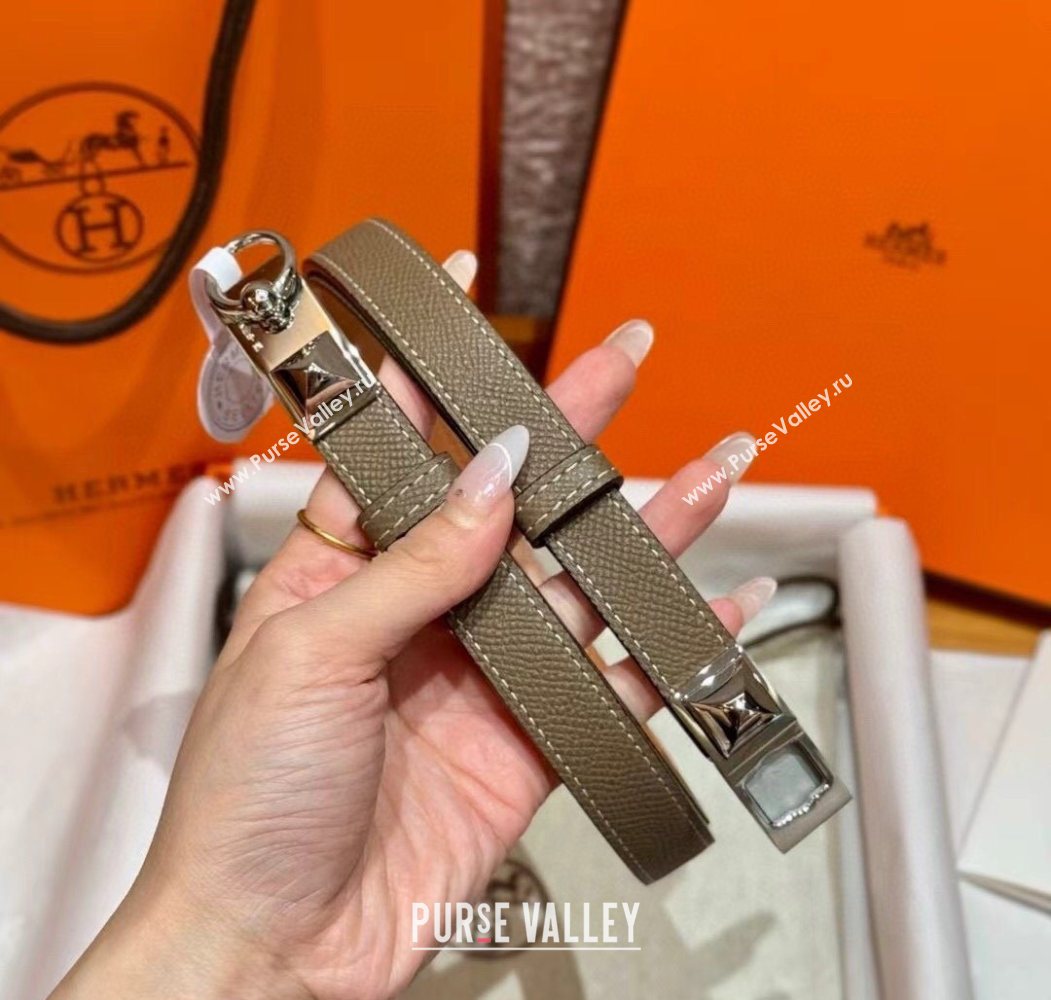 Hermes Womens Rivale Belt 1.8cm with Two Medor Studs and Ring Buckle Elephant Grey/Silver 2025 (99-250725029)