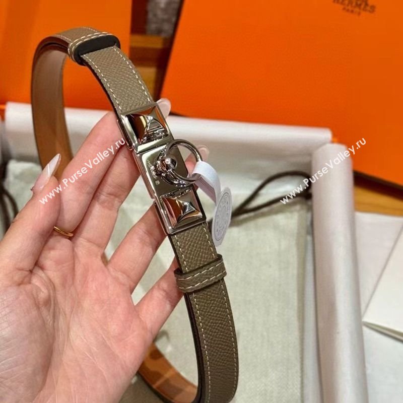 Hermes Womens Rivale Belt 1.8cm with Two Medor Studs and Ring Buckle Elephant Grey/Silver 2025 (99-250725029)