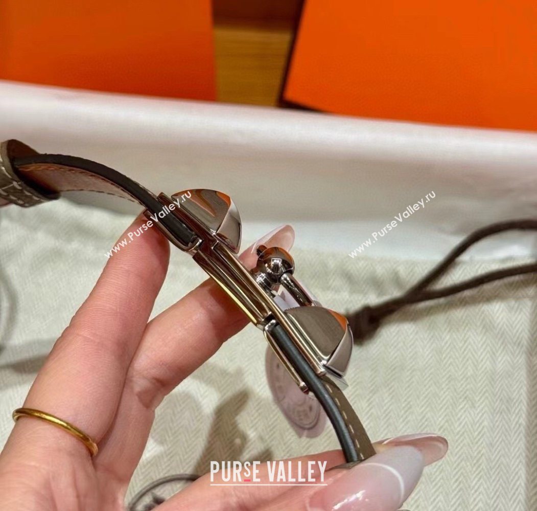 Hermes Womens Rivale Belt 1.8cm with Two Medor Studs and Ring Buckle Elephant Grey/Silver 2025 (99-250725029)