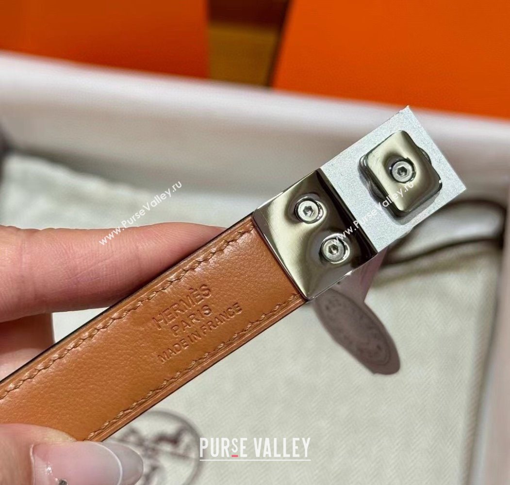 Hermes Womens Rivale Belt 1.8cm with Two Medor Studs and Ring Buckle Elephant Grey/Silver 2025 (99-250725029)