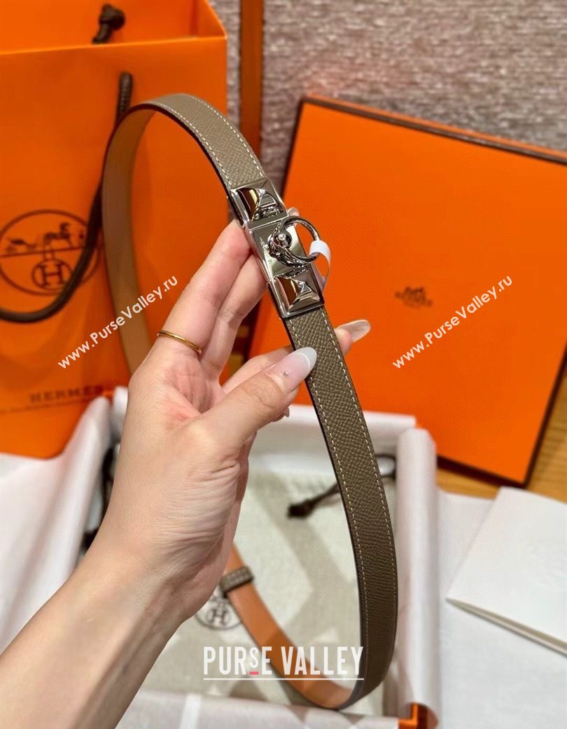 Hermes Womens Rivale Belt 1.8cm with Two Medor Studs and Ring Buckle Elephant Grey/Silver 2025 (99-250725029)
