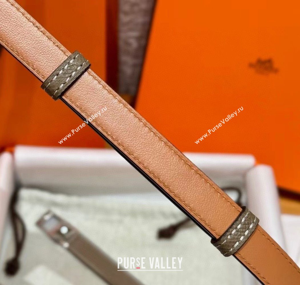 Hermes Womens Rivale Belt 1.8cm with Two Medor Studs and Ring Buckle Elephant Grey/Silver 2025 (99-250725029)