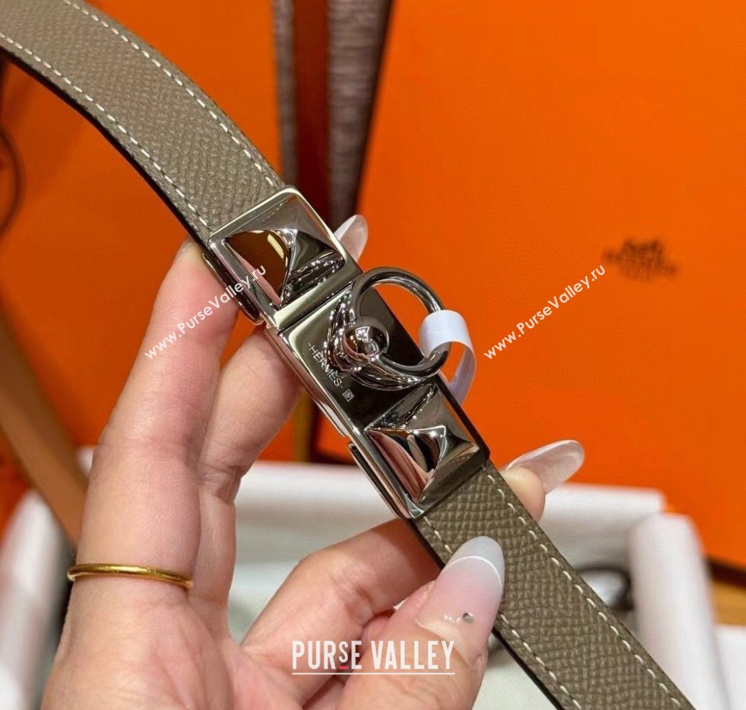 Hermes Womens Rivale Belt 1.8cm with Two Medor Studs and Ring Buckle Elephant Grey/Silver 2025 (99-250725029)