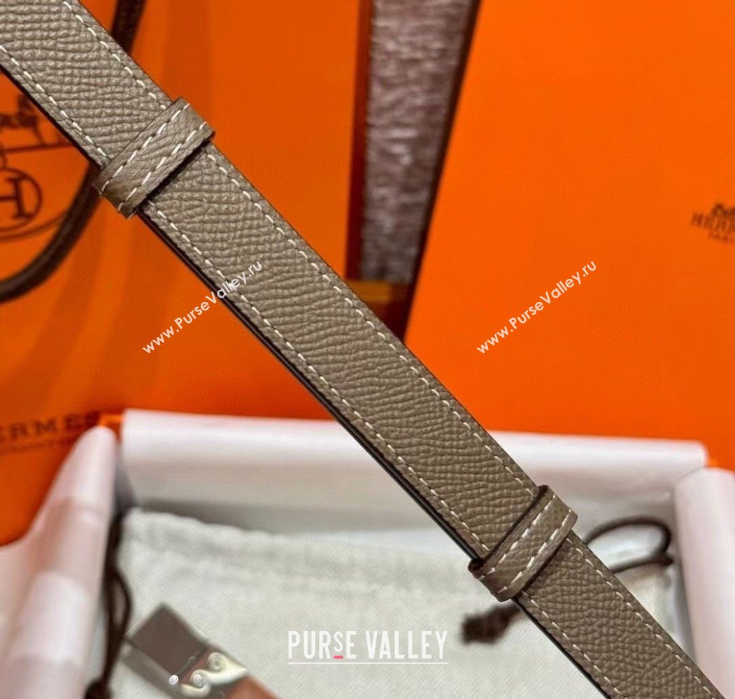 Hermes Womens Rivale Belt 1.8cm with Two Medor Studs and Ring Buckle Elephant Grey/Silver 2025 (99-250725029)