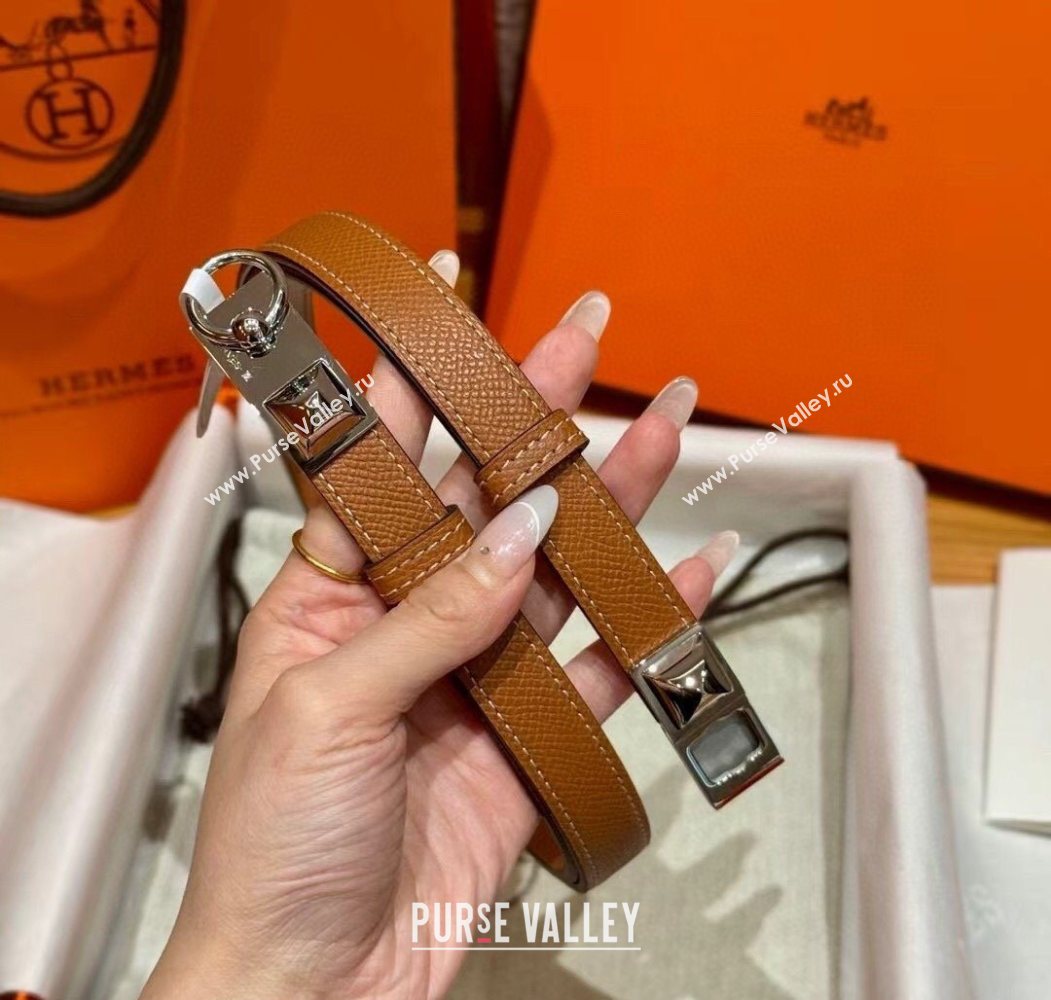 Hermes Womens Rivale Belt 1.8cm with Two Medor Studs and Ring Buckle Brown/Silver 2025 (99-250725030)