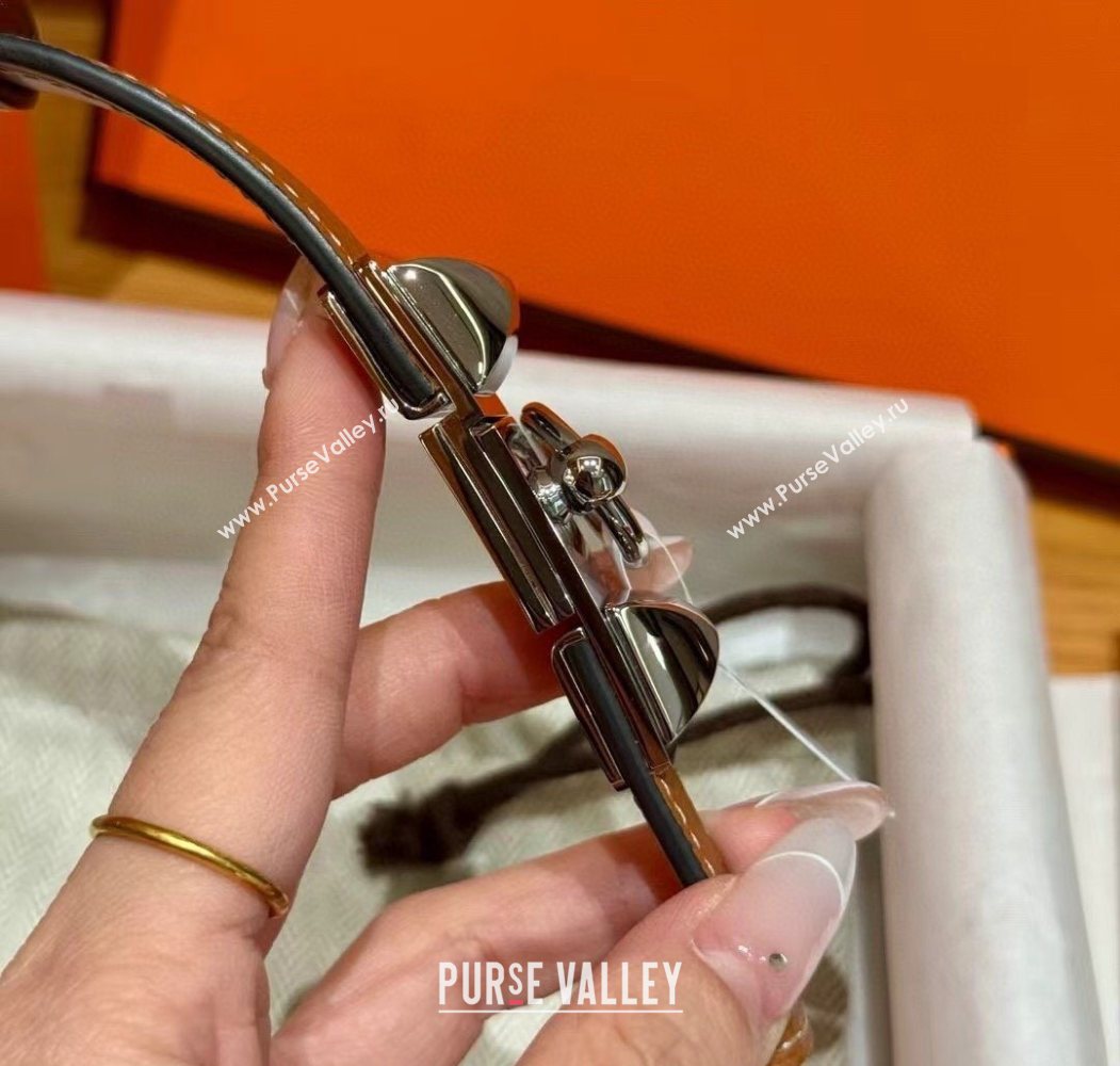 Hermes Womens Rivale Belt 1.8cm with Two Medor Studs and Ring Buckle Brown/Silver 2025 (99-250725030)