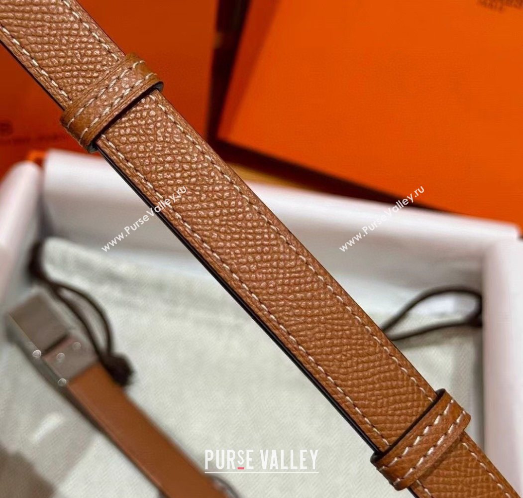 Hermes Womens Rivale Belt 1.8cm with Two Medor Studs and Ring Buckle Brown/Silver 2025 (99-250725030)