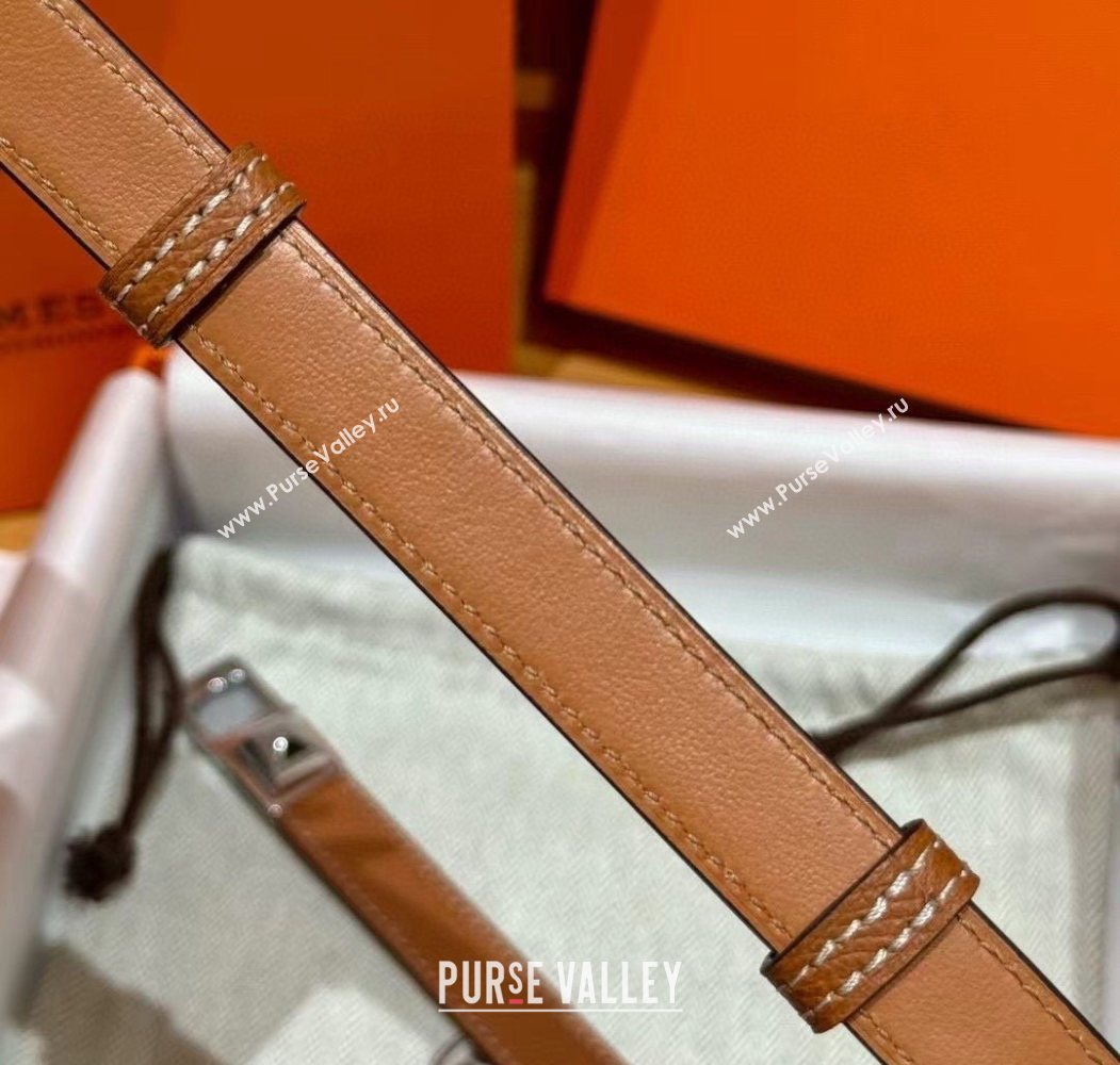 Hermes Womens Rivale Belt 1.8cm with Two Medor Studs and Ring Buckle Brown/Silver 2025 (99-250725030)