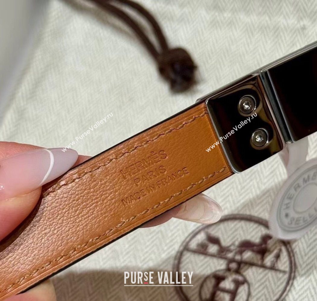 Hermes Womens Rivale Belt 1.8cm with Two Medor Studs and Ring Buckle Brown/Silver 2025 (99-250725030)