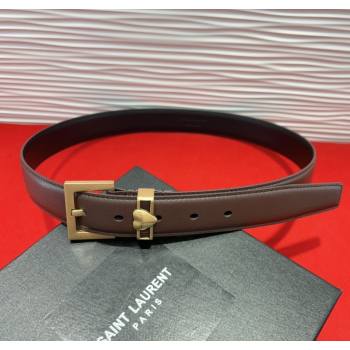 Saint Laurent Calfskin Leather Belt 3cm with Heart Charm Dark Brown/Gold 2025 YSL091201 (99-250912019)