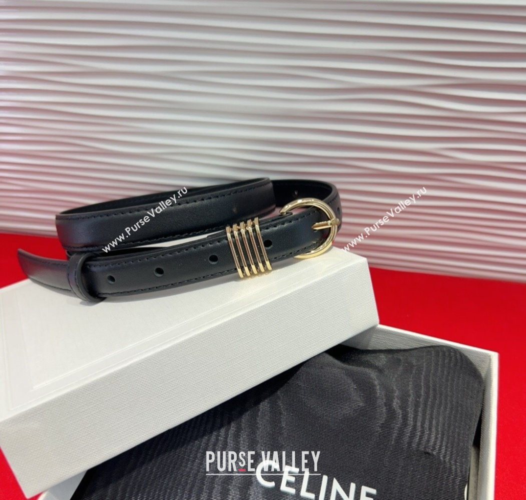 Celine Calfskin Leather Belt 2cm with Pin Buckle Black 2025 CE091103 (99-250911114)